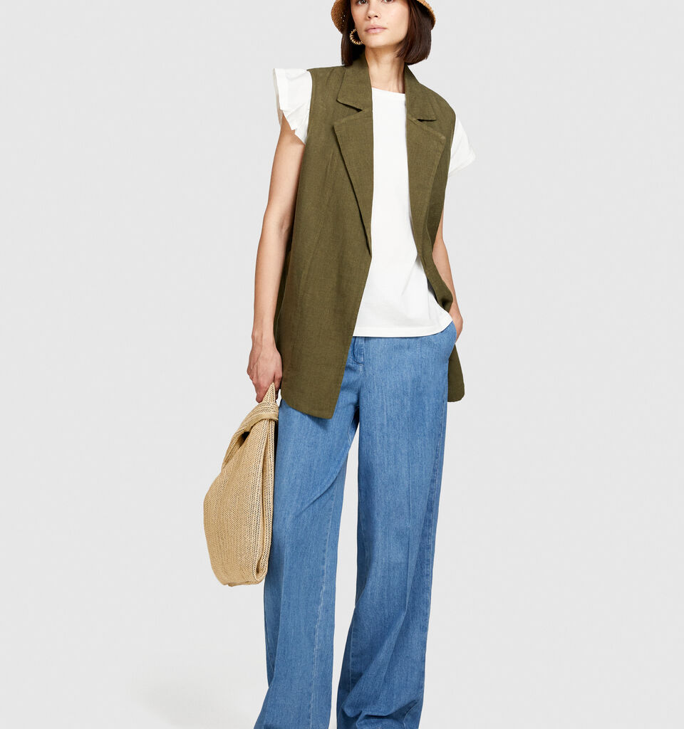 Palazzo trousers in chambray - women's palazzo jeans - Blue | Sisley image number 1